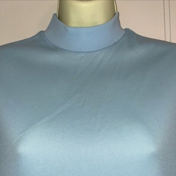 Sears Light Blue Polyester Mock Turtleneck Knit Short Sleeved Top Womens Small - Picture 3 of 4